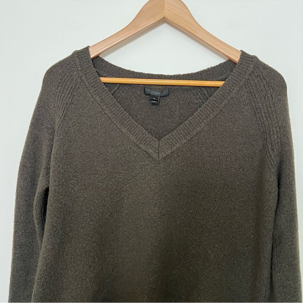 J Crew Sweater Womens XS Green Tight Knit V Neck Split Hem Merino Wool Alpaca - Picture 2 of 14